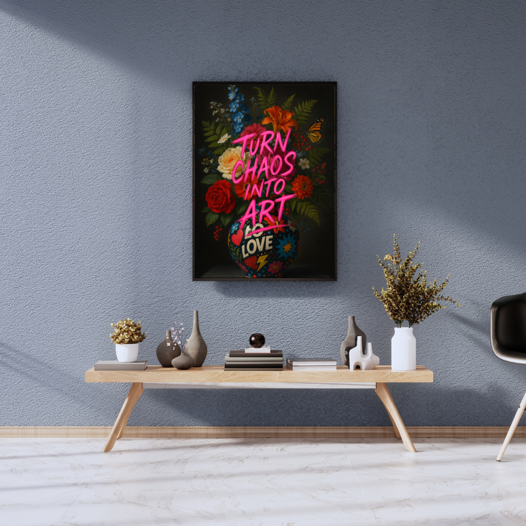 “TURN CHAOS INTO ART” – Exclusive Pop Art flower picture with a message