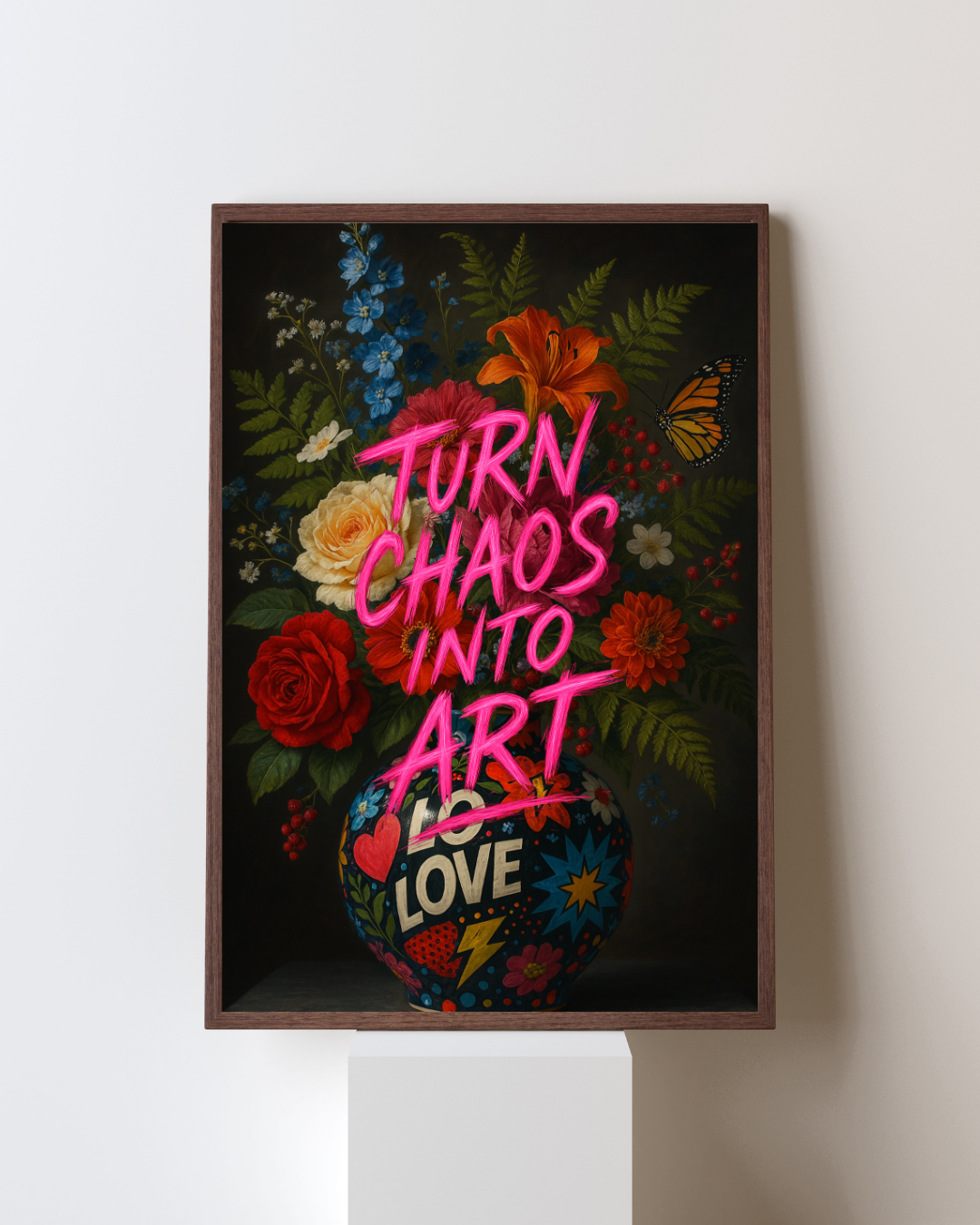 “TURN CHAOS INTO ART” – Exclusive Pop Art flower picture with a message
