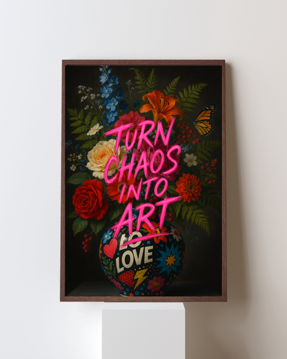 “TURN CHAOS INTO ART” – Exclusive Pop Art flower picture with a message