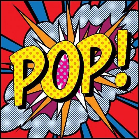 Pop Art Wandbild mit dem auffälligen Schriftzug „POP!“ im lebendigen, grafischen Stil – modern, farbenfroh und ein starkes Statement in jedem Raum